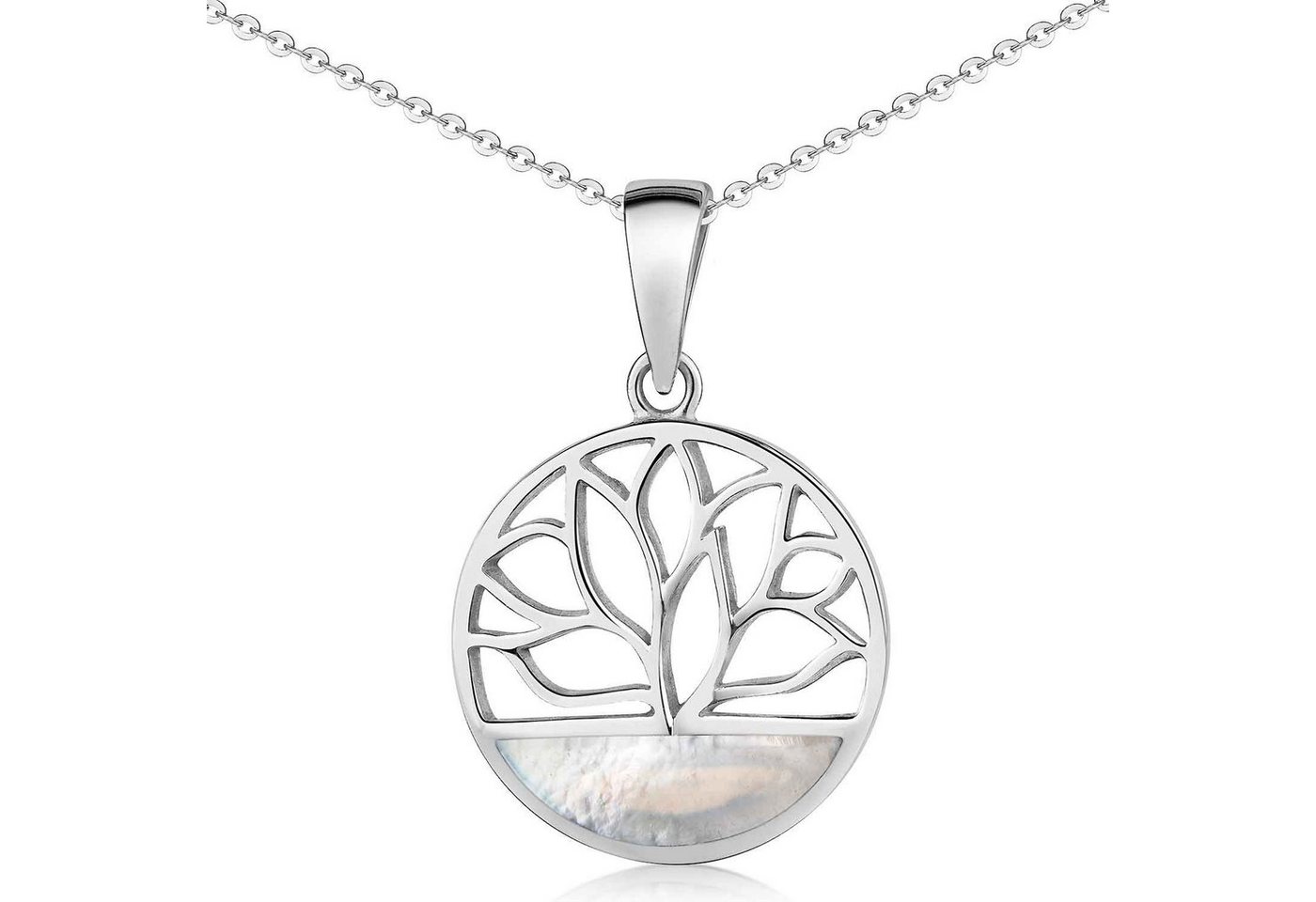 Materia Blumenanhänger Lotus Blüte Blume Cut-Out mit Muschel Perlmutt weiß KA-394, 925 Sterling Silber von Materia