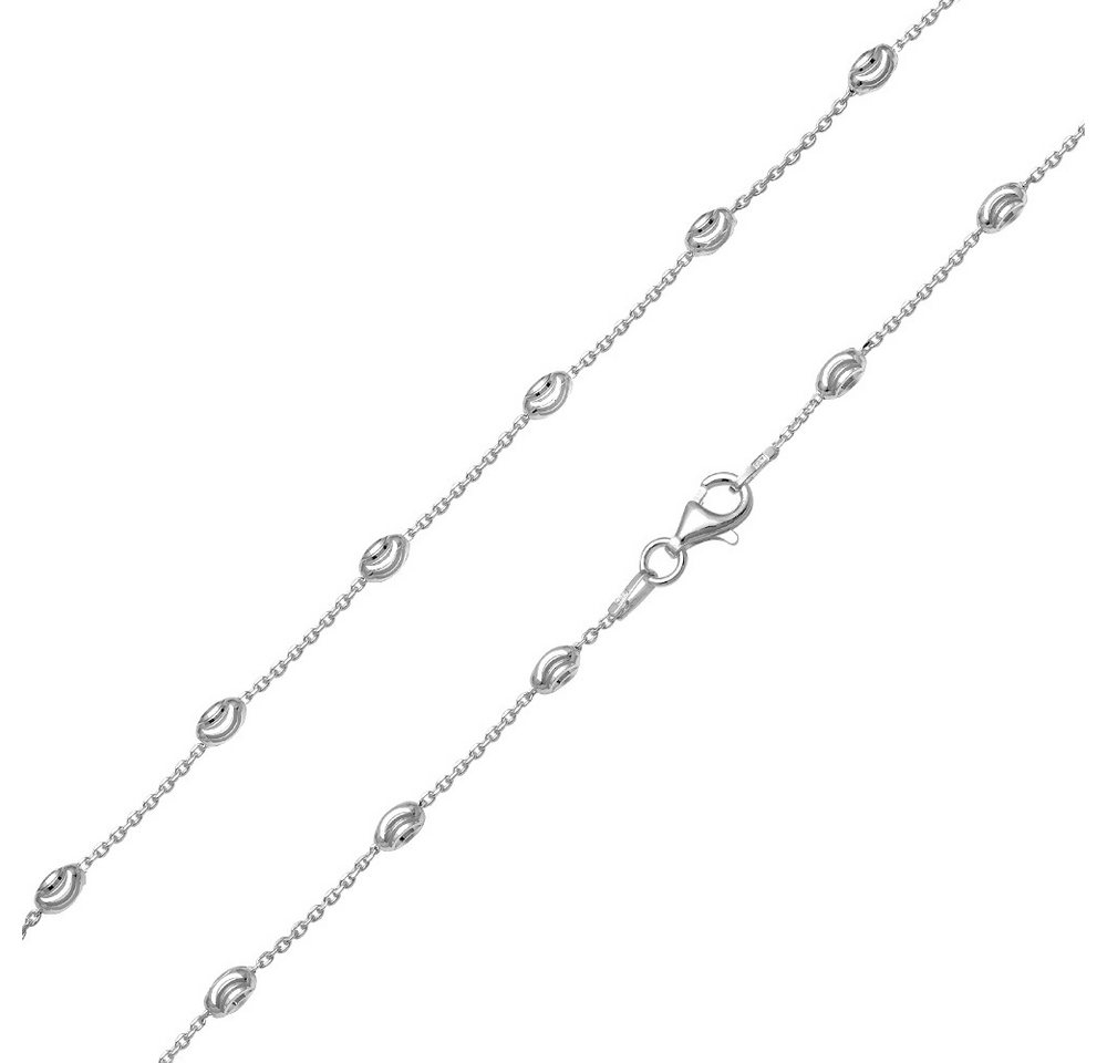 Materia Collierkettchen Damen Silber Ankerkette Kugelkette 45cm K90, 925 Sterling Silber, diamantiert von Materia