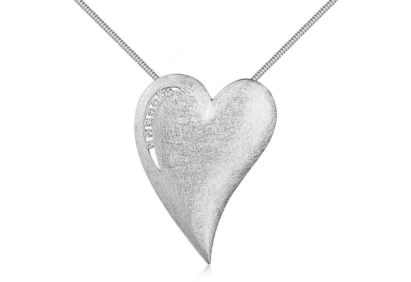 Materia Herzanhänger Damen Silber Herz Liebe Zirkonia gebürstet KA-254, 925 Sterling Silber, rhodiniert von Materia