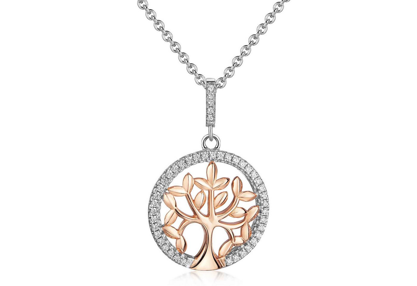 Materia Kette mit Anhänger Damen Lebensbaum Silber Rosegold Zirkonia KA-377, 925 Sterling Silber, rhodiniert, rosevergoldet von Materia