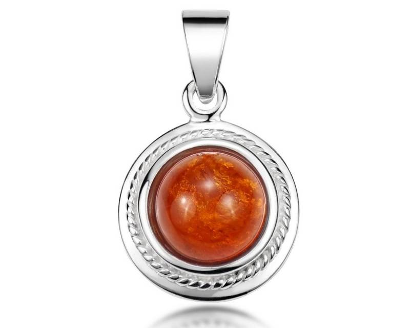 Materia Kettenanhänger Damen Bernstein Rund Ø13mm KA-129, Fassung aus 925 Sterling Silber von Materia