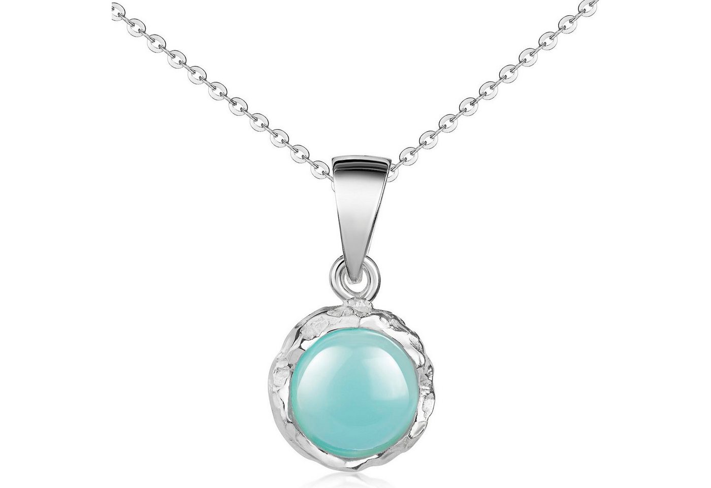 Materia Kettenanhänger Damen Edelstein Chalcedon Hellblau rund KA-71, 925 Sterling Silber von Materia