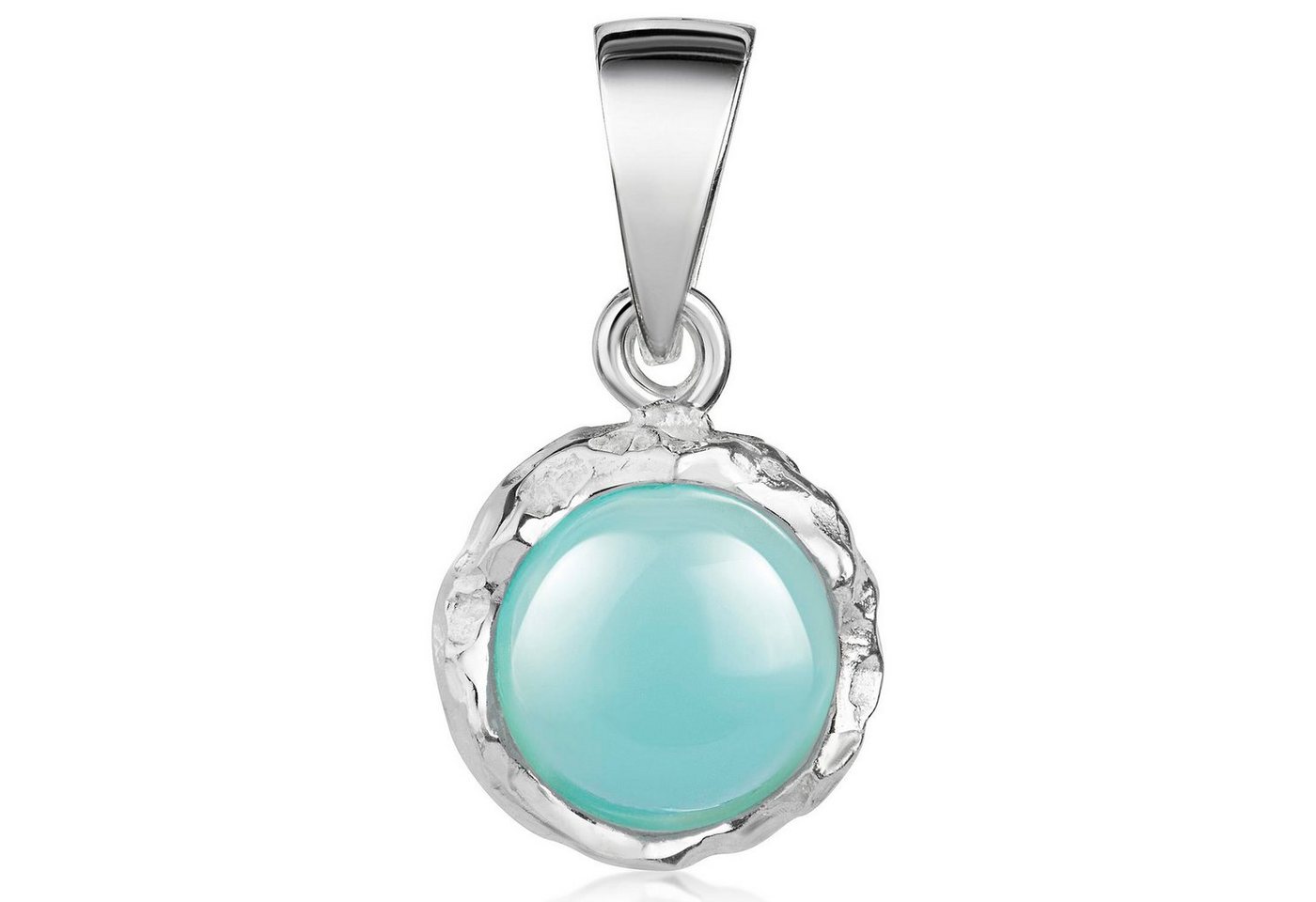 Materia Kettenanhänger Damen Edelstein Chalcedon Hellblau rund KA-71, 925 Sterling Silber von Materia