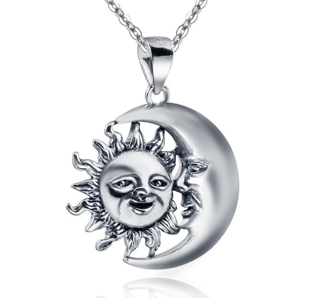 Materia Kettenanhänger Damen Herren Silber 3D Mond und Sonne antik KA-253, 925 Sterling Silber, geschwärzt von Materia