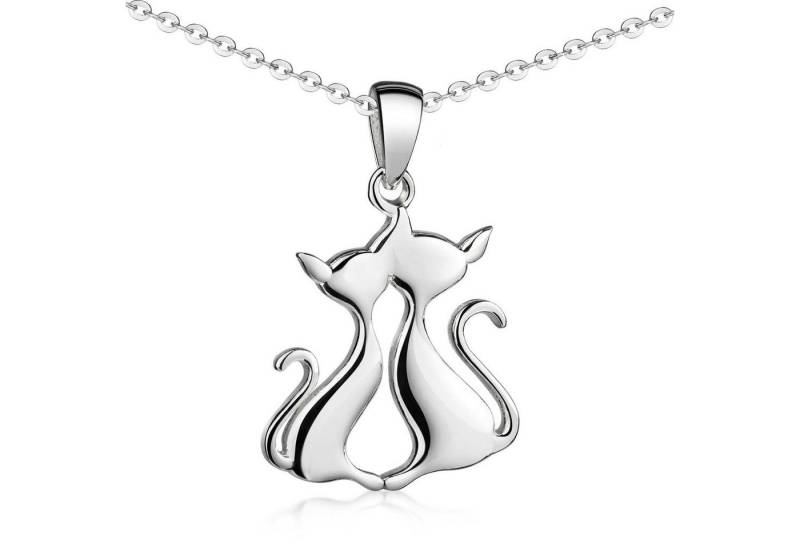 Materia Kettenanhänger Damen Katzen Paar Liebe hochglanzpoliert KA-255, 925 Sterling Silber von Materia