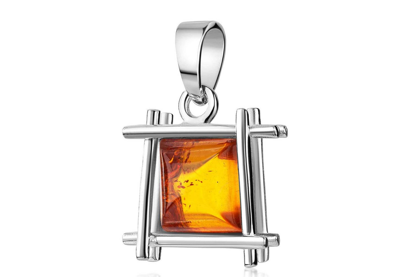 Materia Kettenanhänger Damen Naturstein Bernstein Braun Orange KA-50, Fassung aus 925 Sterling Silber von Materia