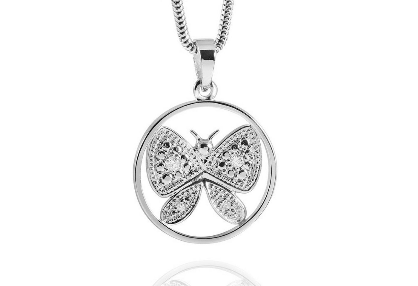 Materia Kettenanhänger Damen Schmetterling / Butterfly Zirkonia Weiß Ø21mm KA-194, 925 Sterling Silber, rhodiniert von Materia