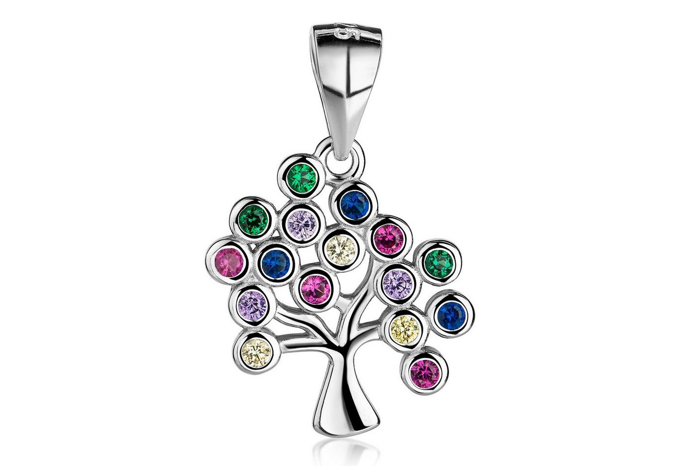 Materia Kettenanhänger Damen Silber Baum Lebensbaum Zirkonia bunt KA-518, 925 Sterling Silber, rhodiniert von Materia