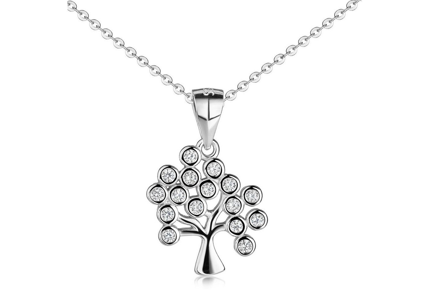 Materia Kettenanhänger Damen Silber Baum Zirkonia weiß KA-518, 925 Sterling Silber, rhodiniert von Materia