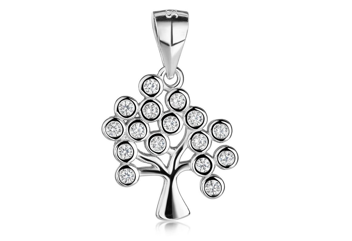 Materia Kettenanhänger Damen Silber Baum Zirkonia weiß KA-518, 925 Sterling Silber, rhodiniert von Materia