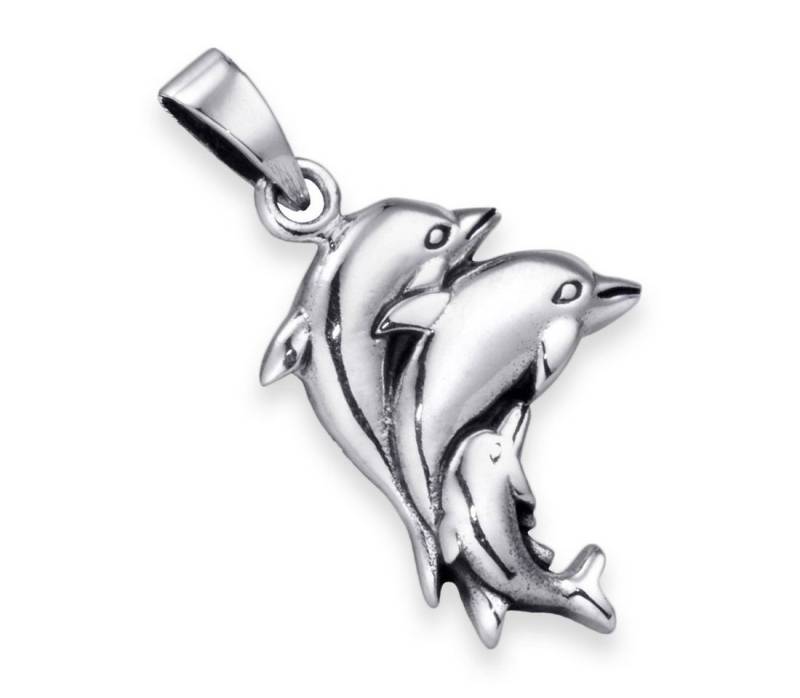 Materia Kettenanhänger Damen Silber Delfin Familie 45-60cm KA-345, 925 Sterling Silber von Materia