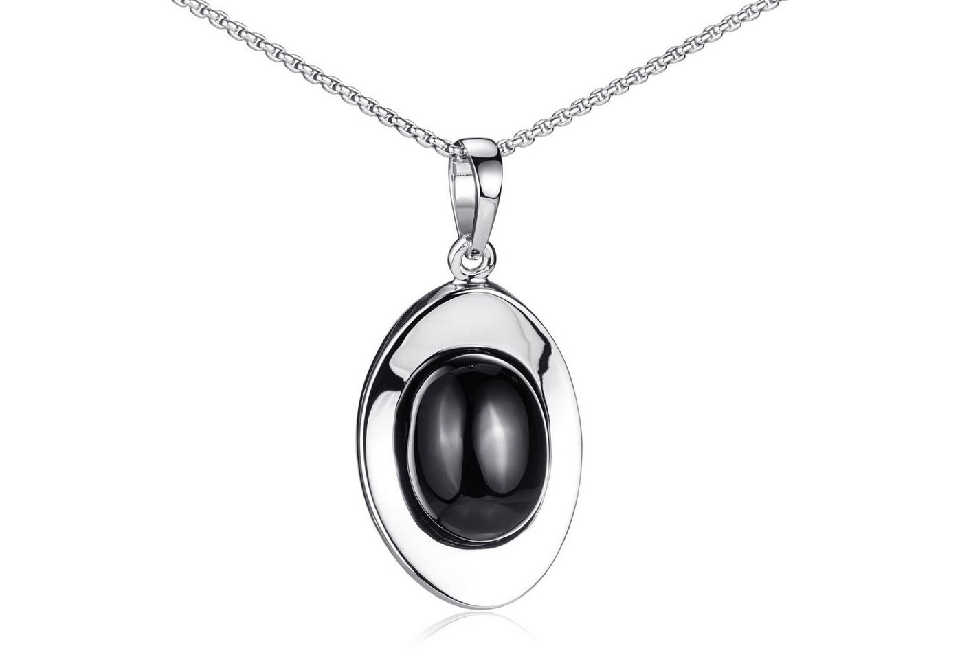 Materia Kettenanhänger Damen Silber Edelstein Onyx Schwarz KA-177, 925 Sterling Silber, rhodiniert von Materia