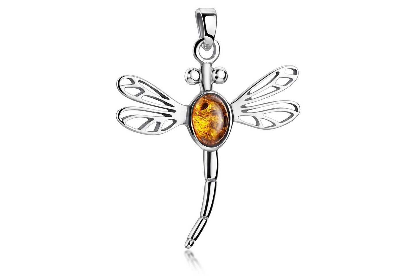 Materia Kettenanhänger Damen Silber Libelle Insekt Bernstein Orange KA-39, 925 Sterling Silber, rhodiniert von Materia