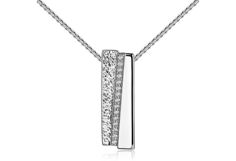 Materia Kettenanhänger Damen Silber Rechteck Zirkonia Weiß gehämmert KA-513, 925 Sterling Silber, rhodiniert von Materia