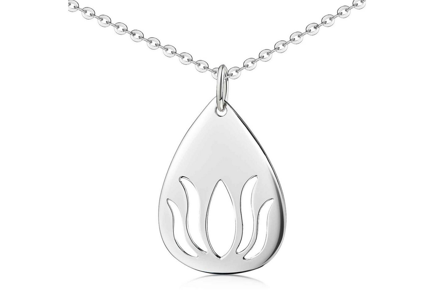 Materia Kettenanhänger Damen Silber Tropfen Lotus Blüte Cut-Out KA-64, 925 Sterling Silber von Materia