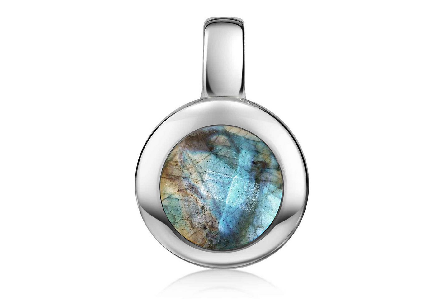 Materia Kettenanhänger Edelstein Labradorit Kettenanhänger Blau Braun Ø10mm KA-140, 925 Sterling Silber von Materia