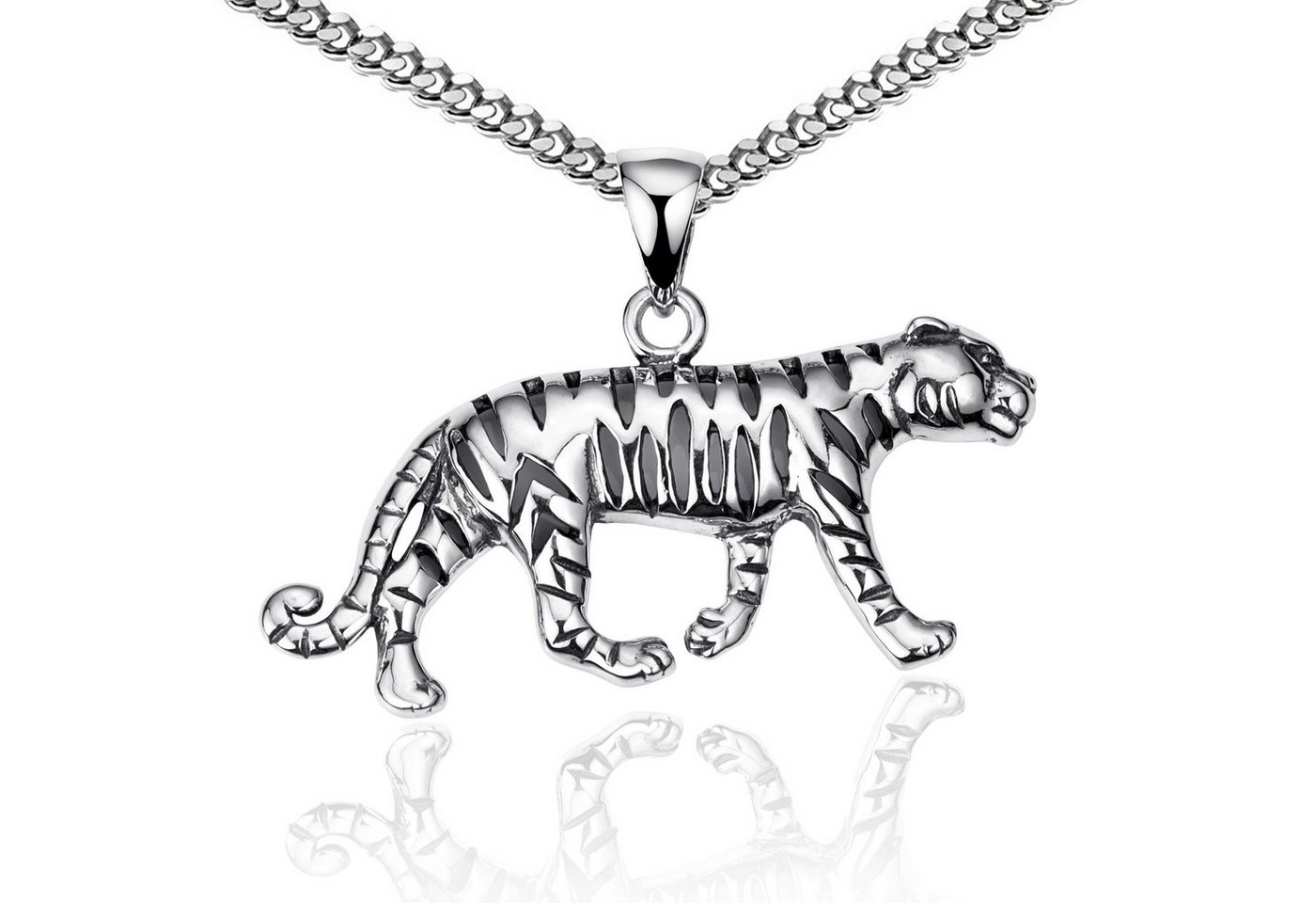 Materia Kettenanhänger Herren Tiger / Raubkatze geschwärzt KA-57, 925 Sterling Silber, rhodiniert von Materia