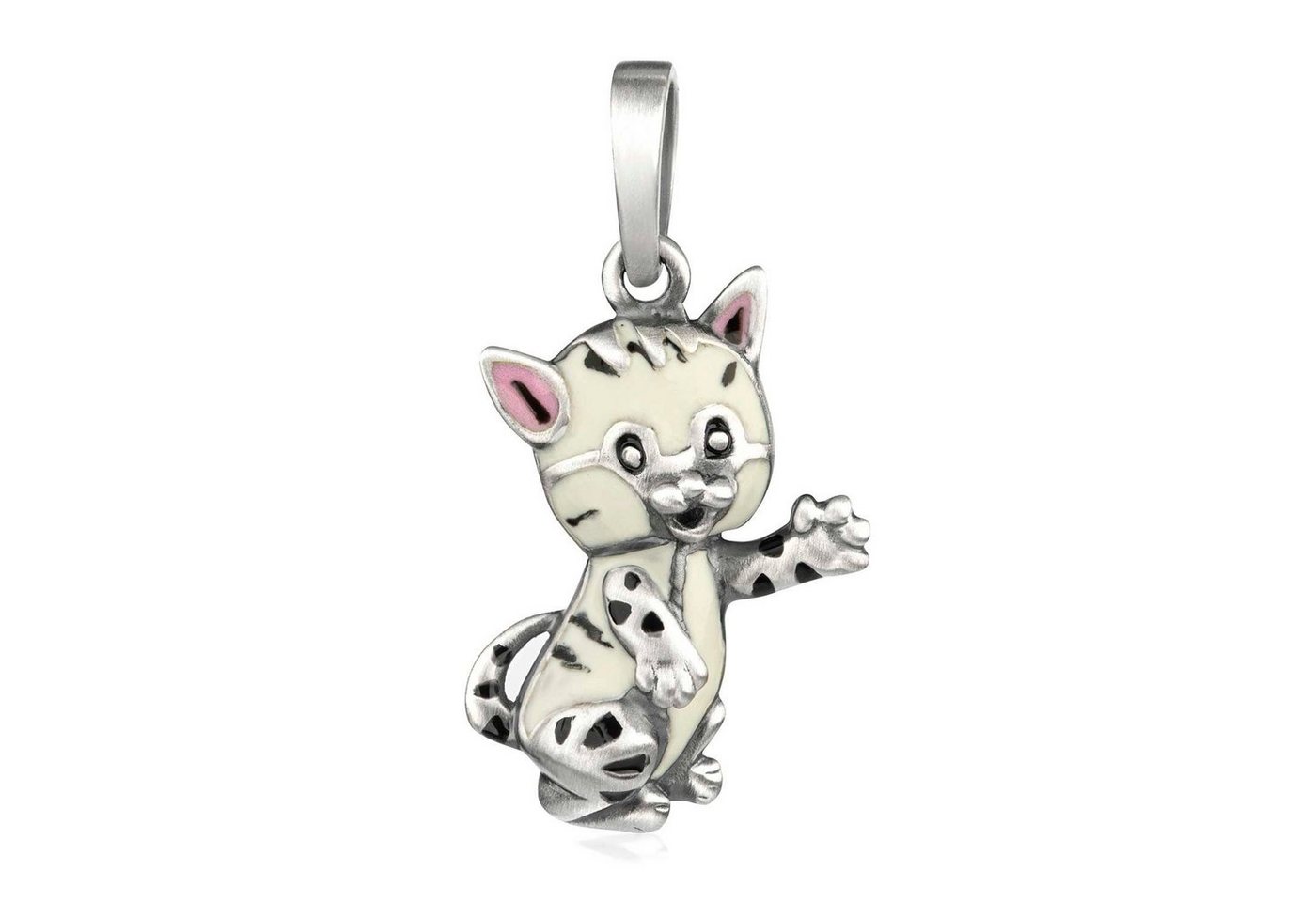 Materia Kettenanhänger Katze Kater Weiß Schwarz Emaille Kinder KA-312, 925 Sterling Silber von Materia