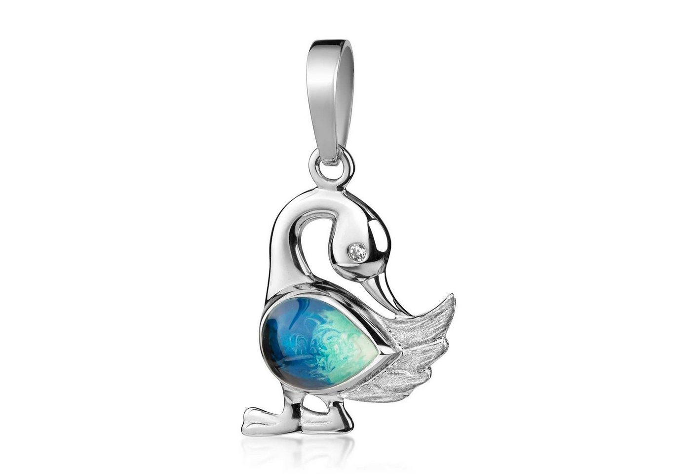 Materia Kettenanhänger Kinderanhänger Schwan Emaille Blau Türkis mit Zirkonia KA-311, 925 Sterling Silber, rhodiniert von Materia