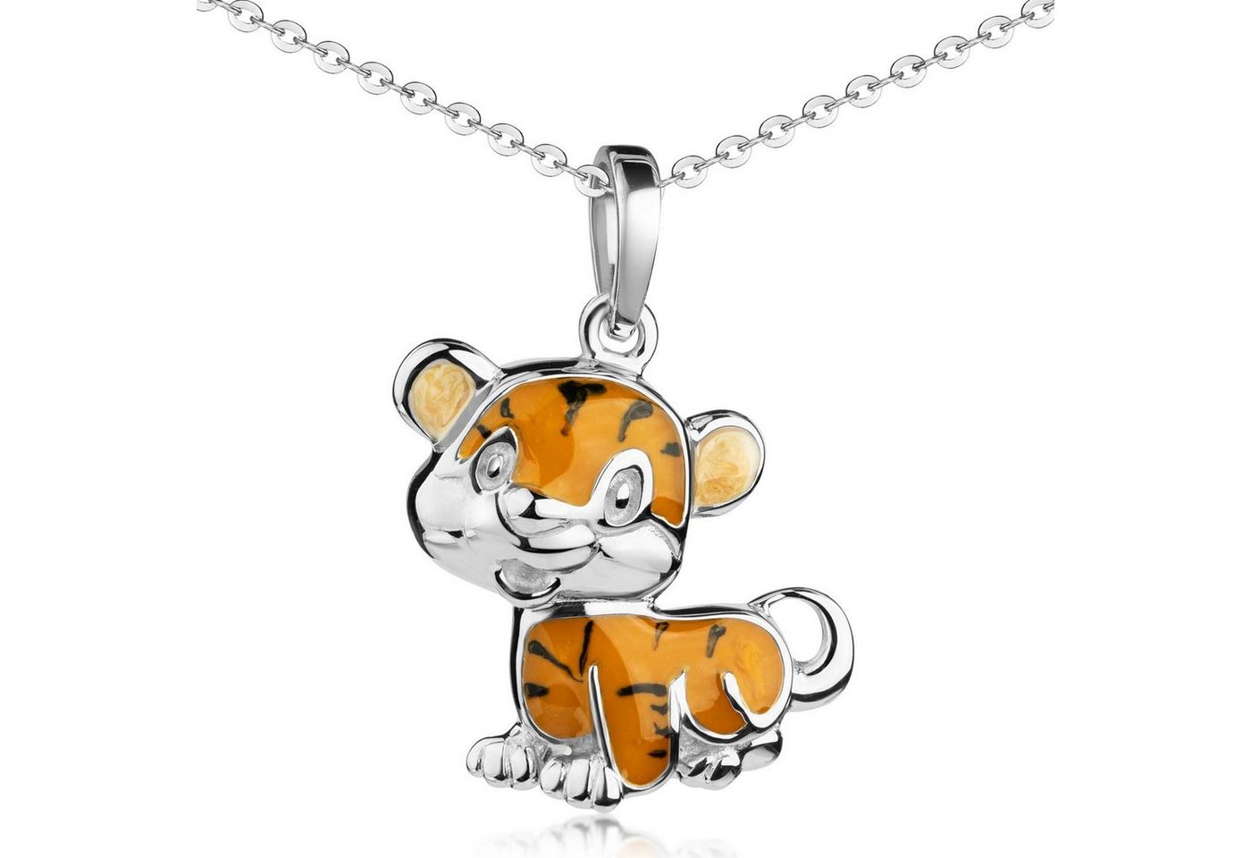 Materia Kettenanhänger Kinderanhänger Tiger Raubkatze mit Kette Emaille KA-329, 925 Sterling Silber, emailliert von Materia