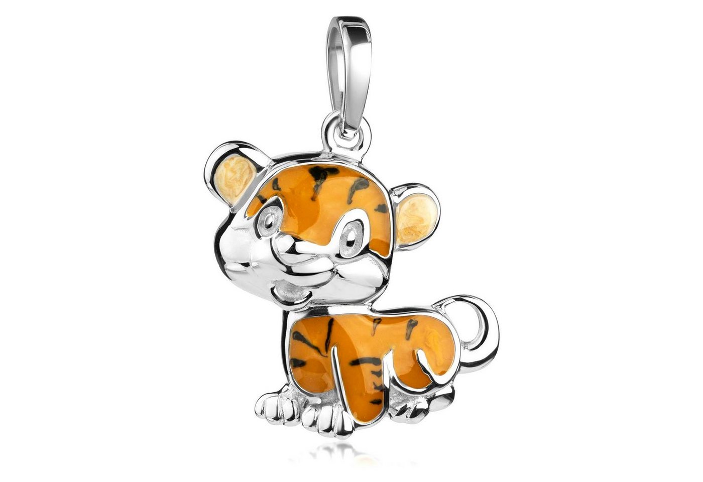 Materia Kettenanhänger Kinderanhänger Tiger Raubkatze mit Kette Emaille KA-329, 925 Sterling Silber, emailliert von Materia