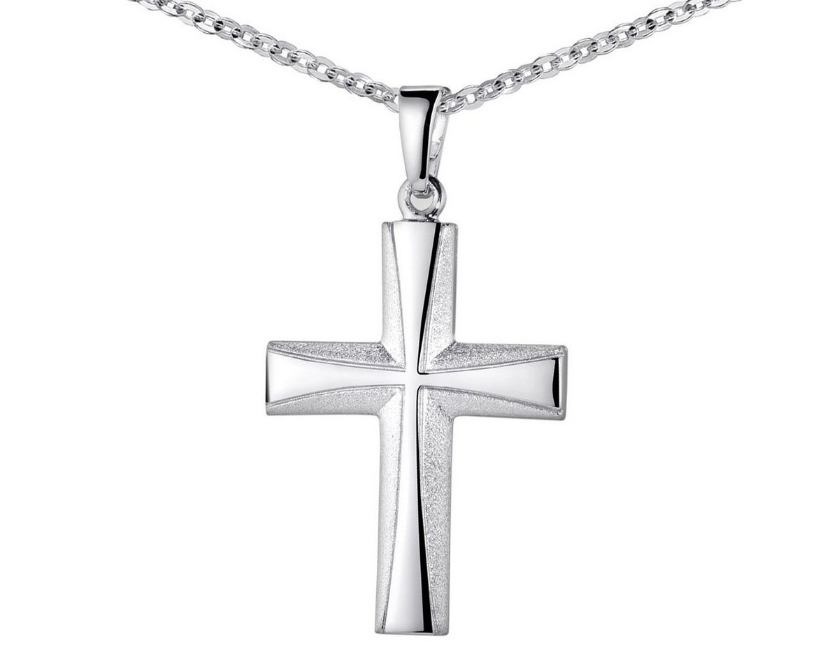 Materia Kettenanhänger Kreuz Silber satiniert KA-22-Silber, aus 925 Sterling Silber, rhodiniert von Materia