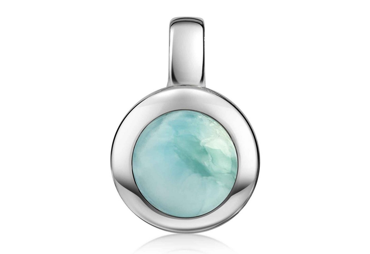 Materia Kettenanhänger Larimar Edelstein Anhänger Türkis rund KA-38, 925 Sterling Silber von Materia