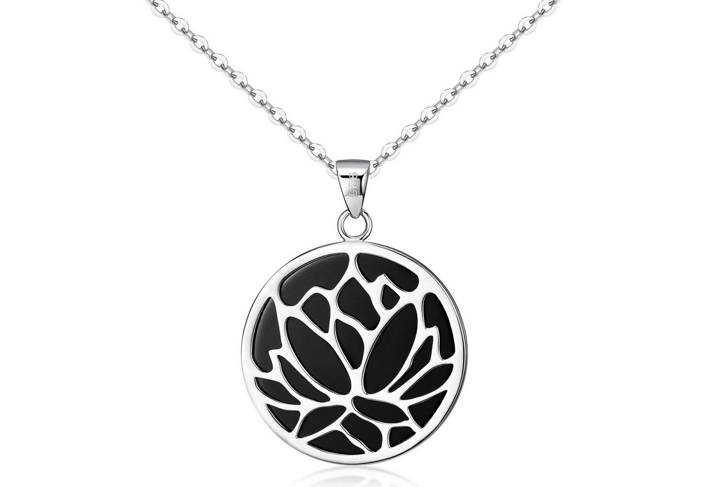 Materia Kettenanhänger Lotus/Lotusblüte Edelstein KA-42-Onyx, aus 925 Sterling Silber, rhodiniert von Materia