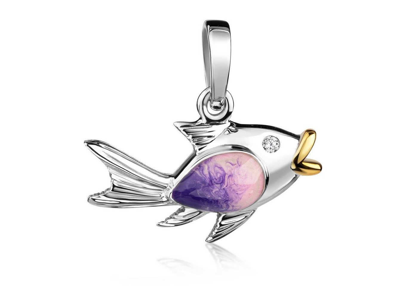 Materia Kettenanhänger Mädchen Fisch Silber Emaille Zirkonia KA-331, 925 Sterling Silber von Materia