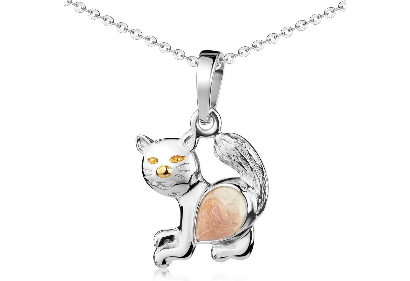 Materia Kettenanhänger Mädchen Katze Silber Emaille KA-332, 925 Sterling silber von Materia