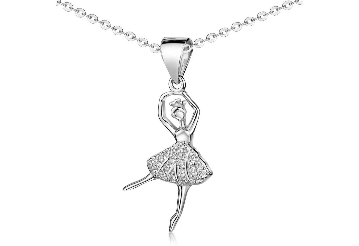 Materia Kettenanhänger Silber Ballerina Tänzerin Zirkonia Weiß KA-262, 925 Sterling Silber von Materia