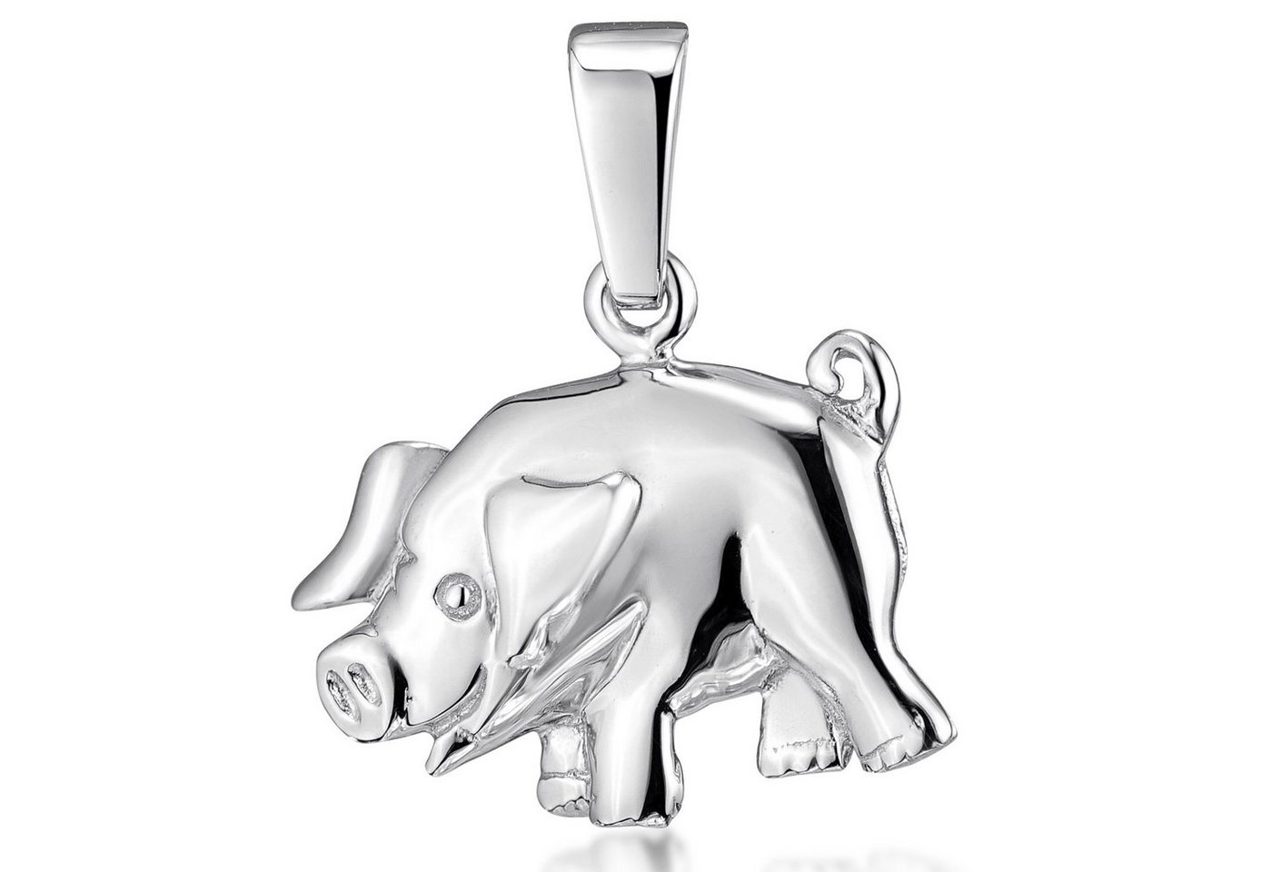 Materia Kettenanhänger Silber Schwein Glücksbringer Kinder KA-197, 925 Sterling Silber, rhodiniert von Materia