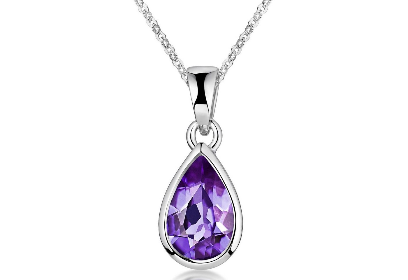 Materia Kettenanhänger Tropfen Amethyst Edelstein Lila KA-274, 925 Sterling Silber, rhodiniert von Materia