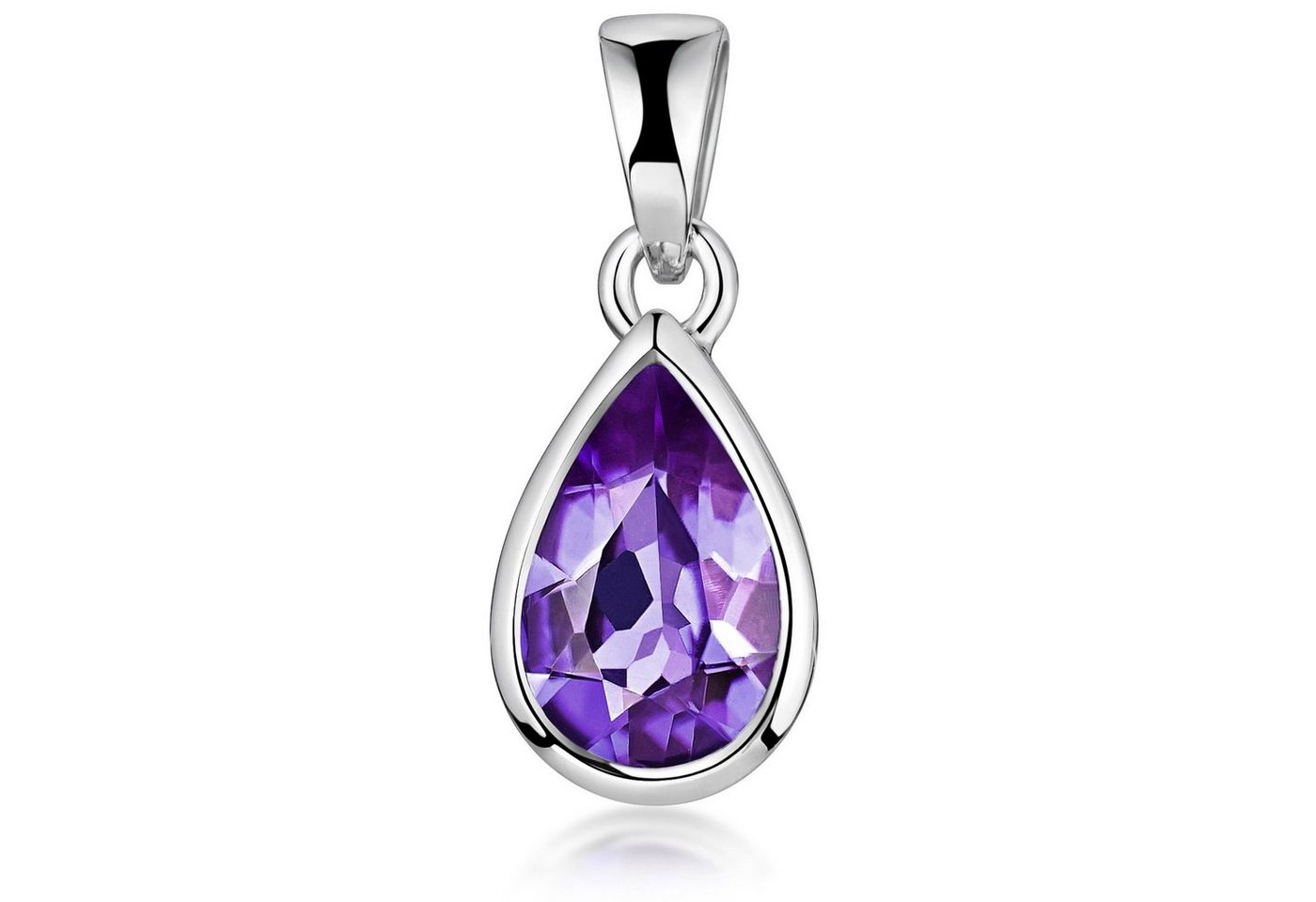 Materia Kettenanhänger Tropfen Amethyst Edelstein Lila KA-274, 925 Sterling Silber, rhodiniert von Materia