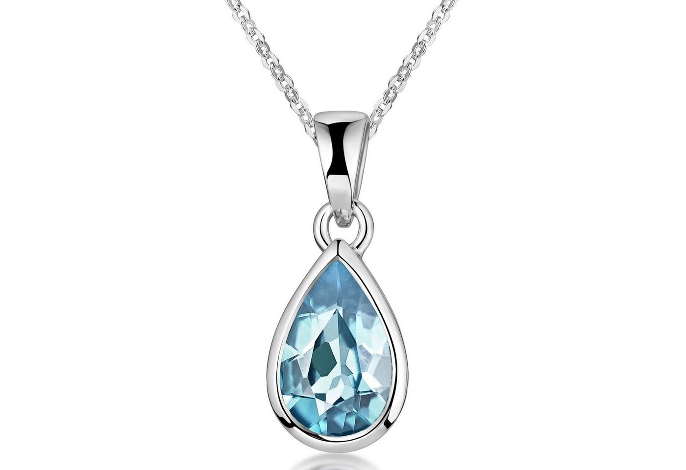 Materia Kettenanhänger Tropfen Blautopas Edelstein Hellblau KA-274, 925 Sterling Silber, rhodiniert von Materia