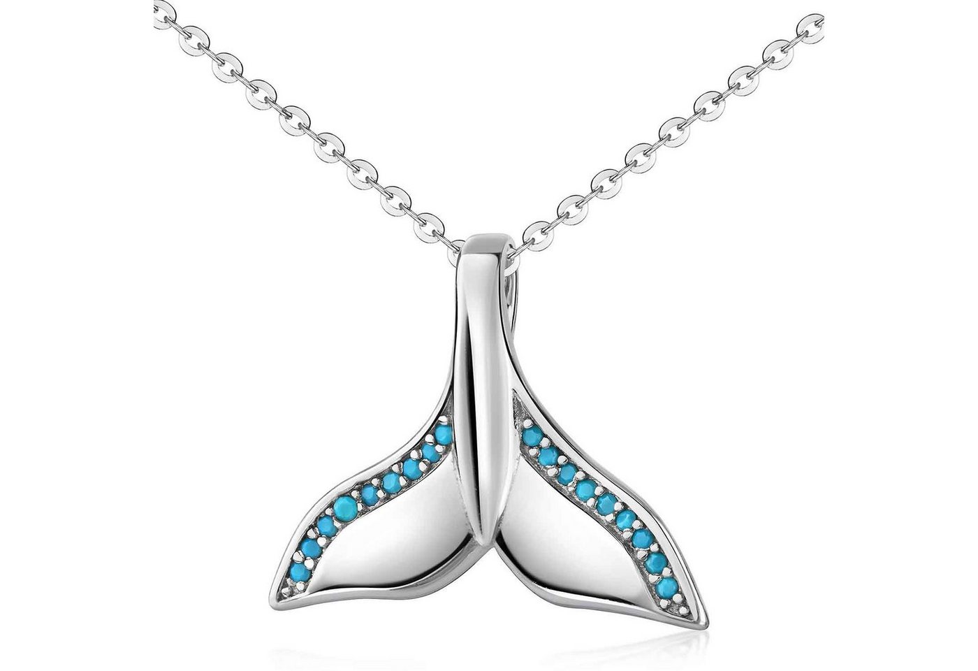 Materia Kettenanhänger Flosse Wal Delfin mit Zirkonia Türkis KA-367, 925 Sterling Silber von Materia