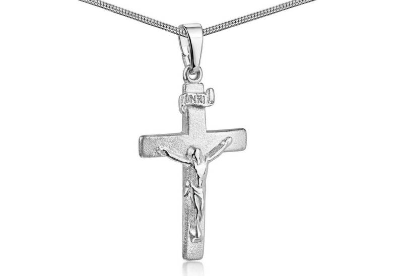 Materia Kreuzanhänger Damen Herren Silber Kreuz Jesus KA-9, 925 Sterling Silber, rhodiniert von Materia