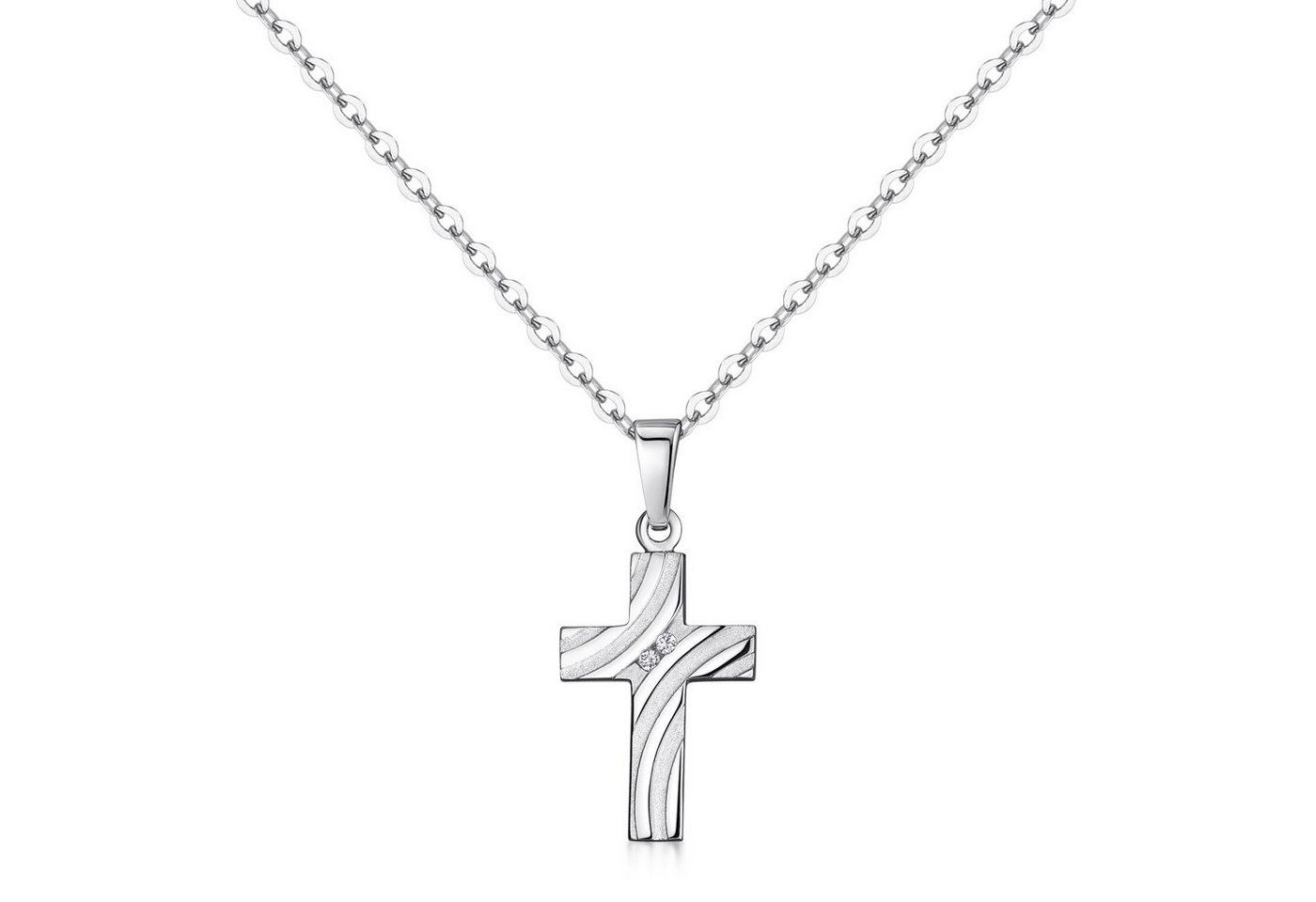 Materia Kreuzanhänger Damen Mädchen Silber Kreuz Zirkonia Religion KA-29, 925 Sterling Silber, rhodiniert von Materia