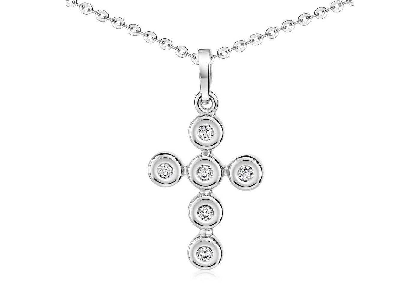 Materia Kreuzanhänger Damen Mädchen Silber Zirkonia Kreuz Hochglanz KA-118, 925 Sterling Silber, rhodiniert von Materia