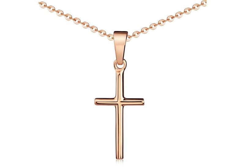 Materia Kreuzanhänger Damen Rosegold Kreuz Religion klein filigran KA-305-Rosegold, 925 Sterling Silber, vergoldet von Materia