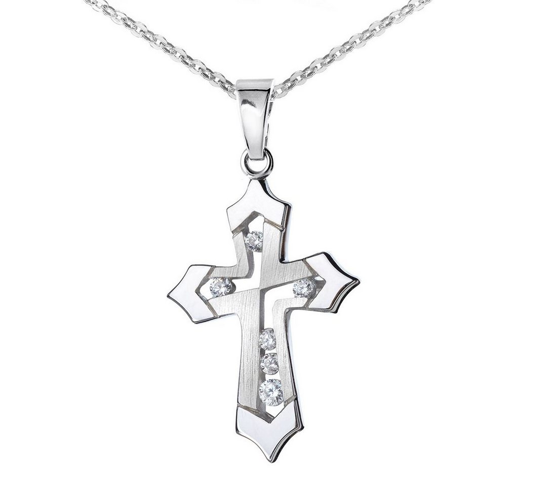 Materia Kreuzanhänger Damen Silber Matt Zirkonia Weiß Religion KA-117, 925 Sterling Silber, rhodiniert von Materia