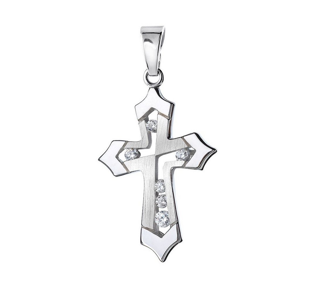 Materia Kreuzanhänger Damen Silber Matt Zirkonia Weiß Religion KA-117, 925 Sterling Silber, rhodiniert von Materia