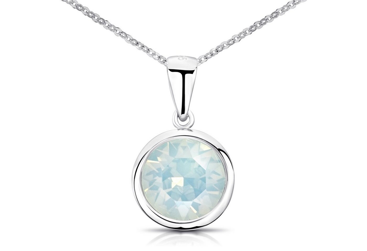 Materia Kristallanhänger Damen Kristallanhänger Ø10mm Opal Weiß KA-462, aus 925 Sterling Silber, rhodiniert von Materia