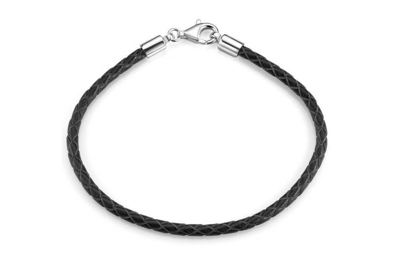 Materia Lederarmband Damen Herren Unisex Schwarz geflochten 17-22cm A58, Echtleder, 925 Sterling Silber von Materia