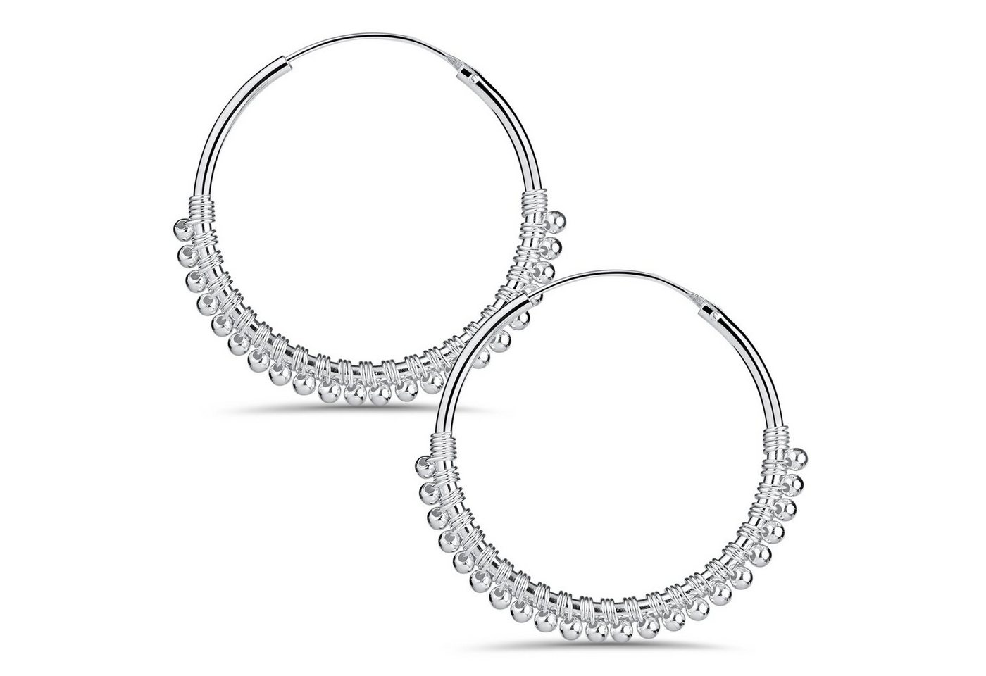 Materia Paar Creolen Damen Silber mit Kugel-Verzierung Ø23mm SO-419, 925 Sterling Silber, rhodiniert von Materia