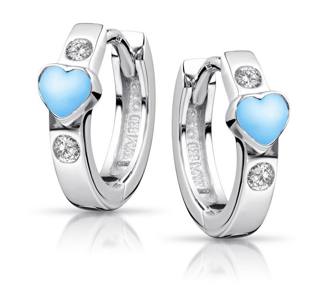 Materia Paar Creolen Kinderohrringe Zirkonia Herz Emaille Türkis SO-390, 925 Sterling Silber, rhodiniert Materia Paar Creolen Kinderohrringe Zirkonia Herz Emaille Türkis SO-390, 925 Sterling Silber, rhodiniert von Materia