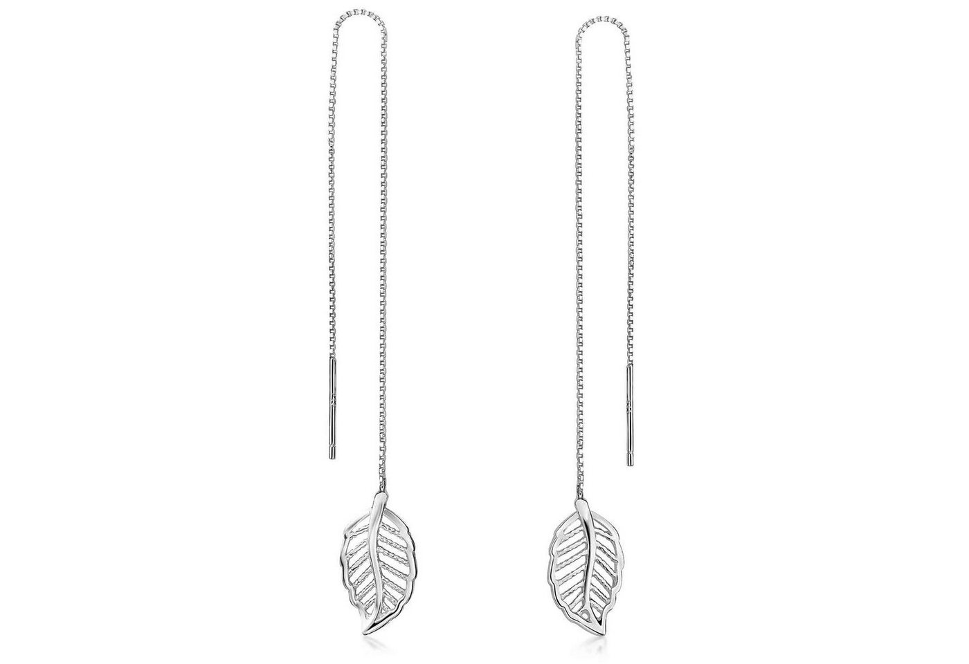 Materia Paar Ohrhänger Blatt Durchzieher Ohrringe lang Natur filigran SO-138, 925 Sterling Silber von Materia