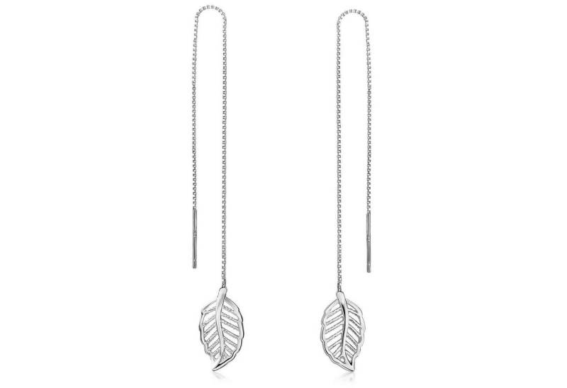 Materia Paar Ohrhänger Blatt Durchzieher Ohrringe lang Natur filigran SO-138, 925 Sterling Silber von Materia