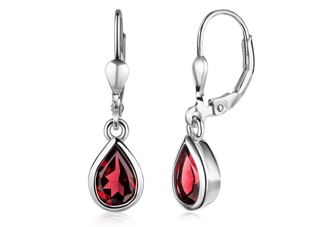 Materia Paar Ohrhänger Damen Granat Edelstein Rot Dunkelrot SO-448, 925 Sterling Silber, rhodiniert von Materia