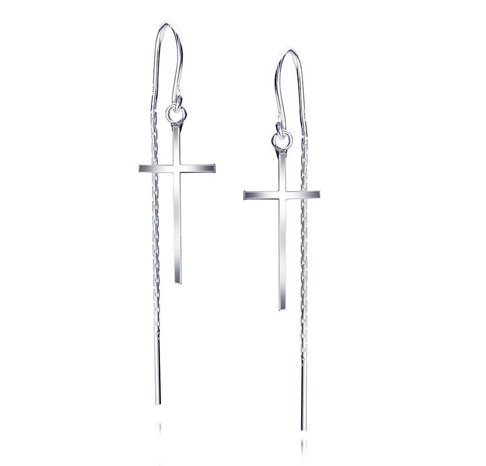 Materia Paar Ohrhänger Damen Kreuz Durchzieher filigran SO-303, 925 Sterling Silber von Materia